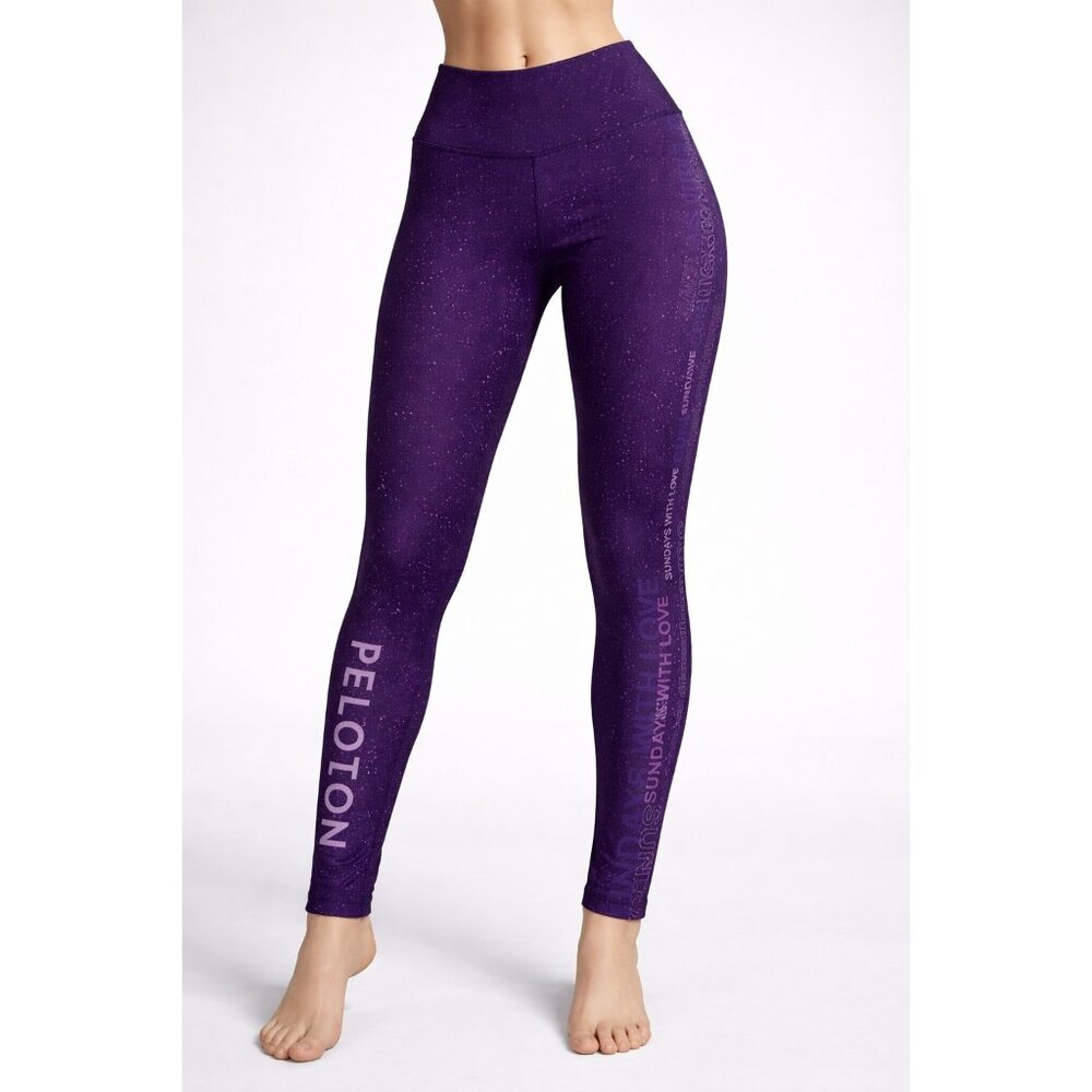 Peloton Purple Glitter "Sundays With Love" High-Waisted Leggings Womens Size XS